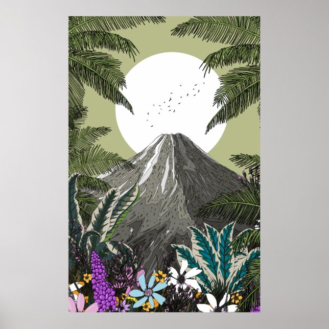 Affiche Volcan de montagne fleurie sauvage (Devant)
