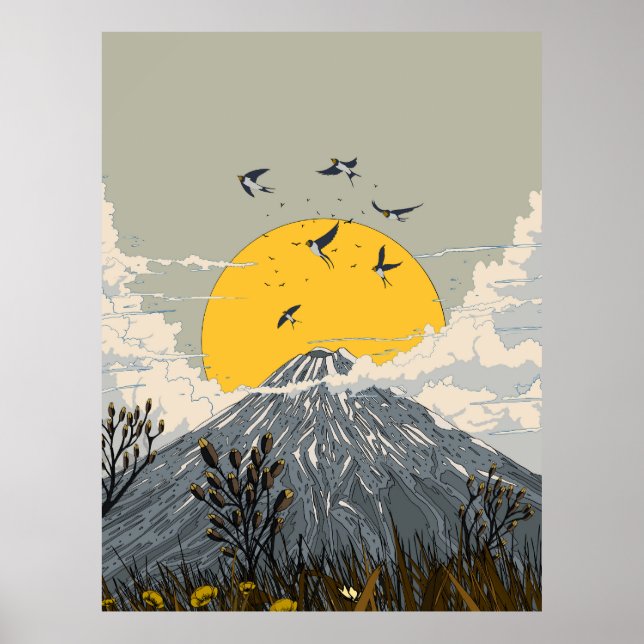 Affiche Volcan de montagne fleurie sauvage (Devant)