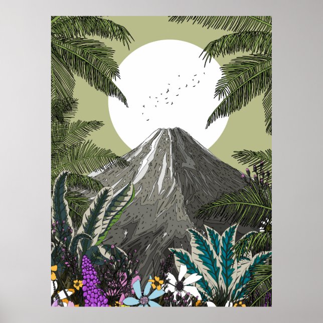 Affiche Volcan de montagne fleurie sauvage (Devant)