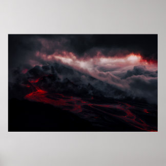 Affiche Volcanic Eruption Lava Rivers Night Landscape