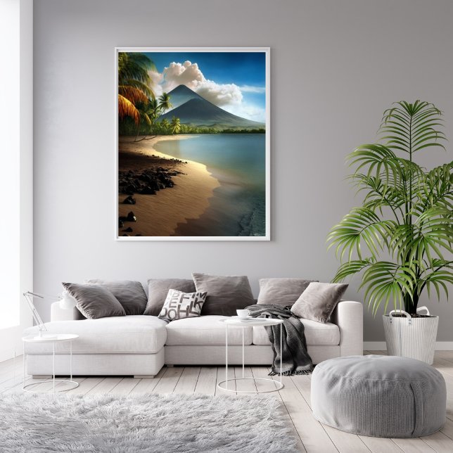 Affiche Volcanos, Plage de sable blanc avec palmiers (Créateur téléchargé)