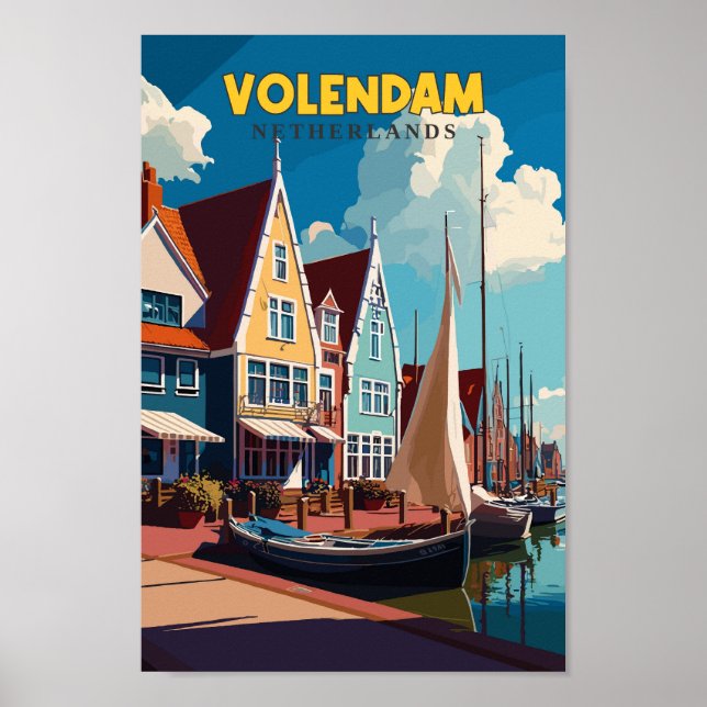 Affiche Volendam Pays-Bas Travel Art Vintage (Devant)