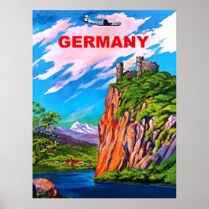 Affiche Voler vers l'Allemagne, Château sur le fleuve Rhin