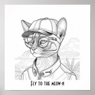 Affiche Voler vers le meow-n Abyssinian cat art