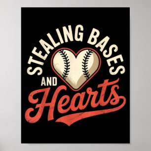 Affiche Voleurs De Bases Et Cœurs Jeux De Mots Baseball Sp