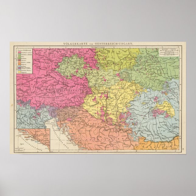 Affiche Volkerkarte contre Oesterreich Ungarn, Autriche Ho (Devant)