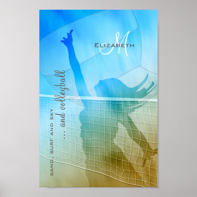 Affiche volley-ball féminin au surf de sable de plage ciel (Devant)