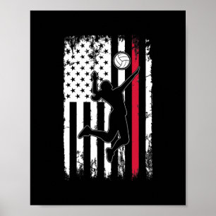 Affiche Volleyball American flag for girls boys men women