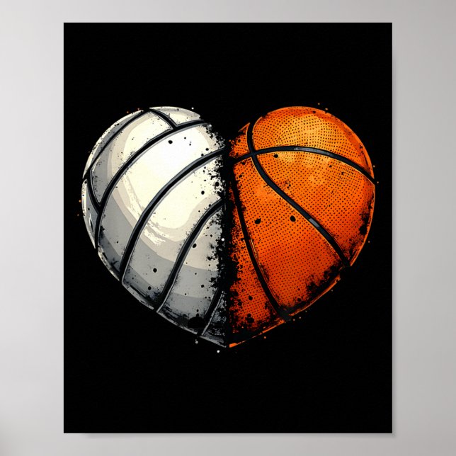 Affiche Volleyball Basketball Ball Heart Srts Lover Valent (Devant)