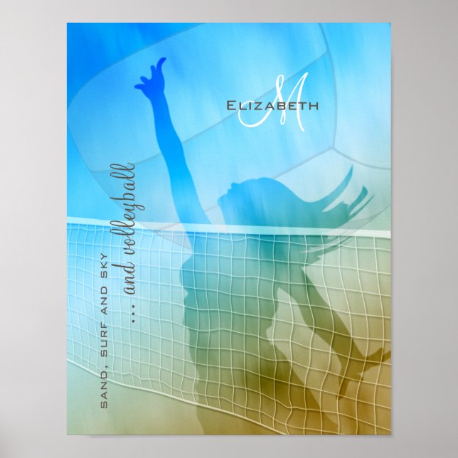 Affiche volleyball féminin sur la plage sable surf ciel (Devant)