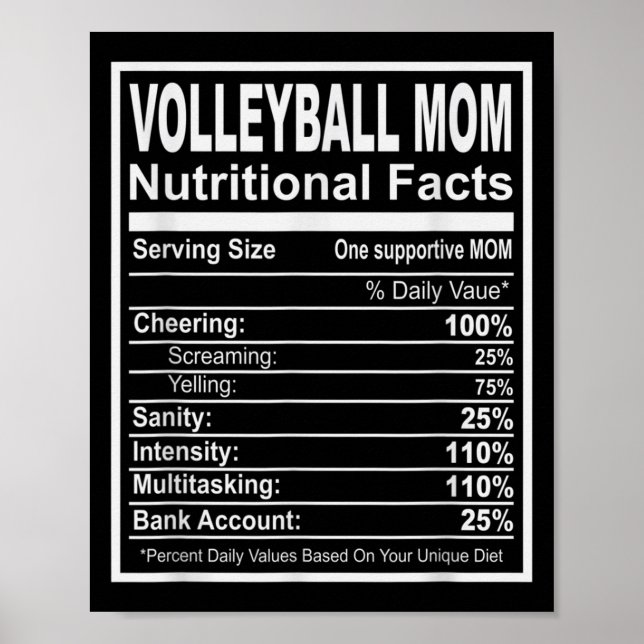 Affiche Volleyball Maman Faits nutritionnels (Devant)
