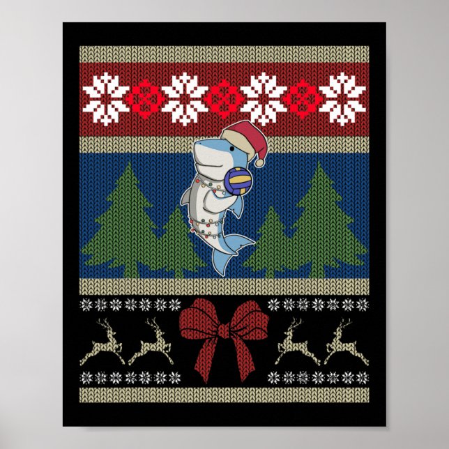 Affiche Volleyball requin laide doux lumières de Noël San (Devant)