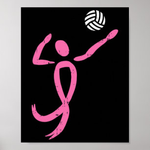 Affiche Volleyball rose Ruban Épidémie de cancer du sein S