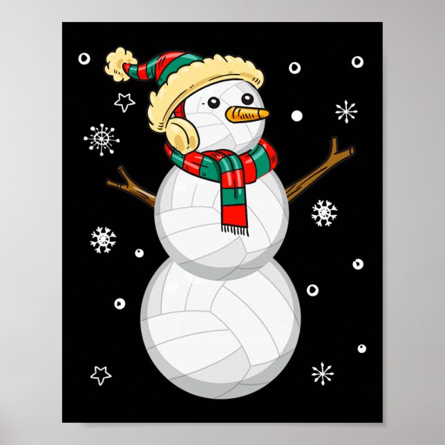 Affiche Volleyball Snowman cadeau de Noël Tee Noël Snowmie (Devant)