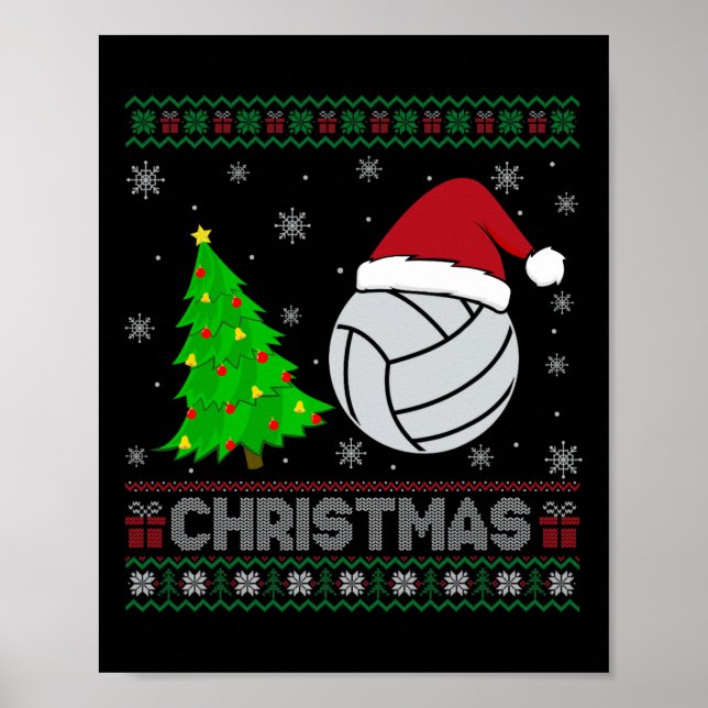 Affiche Volleyball Xmas Arbre Éclairage de Noël moche sueu (Devant)