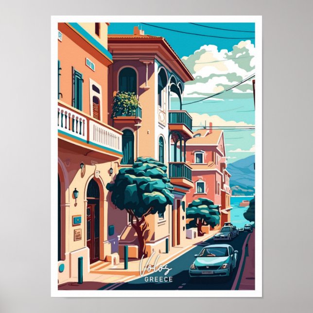 Affiche Volos Grèce Voyage Vintage Illustration (Devant)