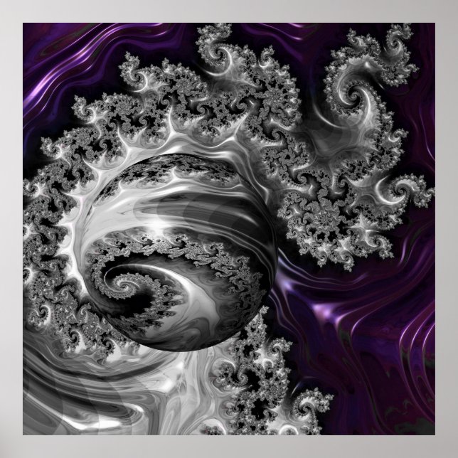 Affiche Vortex fractal argenté et pourpre (Devant)