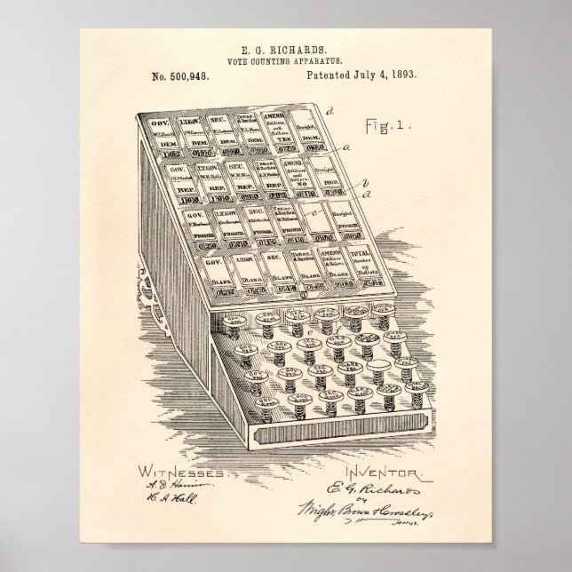 Affiche Vote Counting 1893 Art Patent Old Peper (Devant)