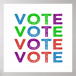 Affiche VOTE en bleu violet vert et rouge