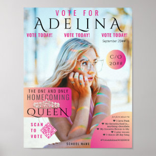 Affiche Vote Homecoming Queen Pink Magazine Style HOCO