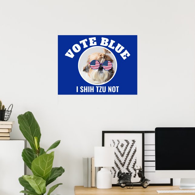 Affiche Votez bleu démocrates drapeau États-Unis Shih Tzu  (Bureau à domicile)