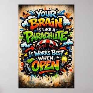 Affiche Votre cerveau est comme un parachute Retro Graffit