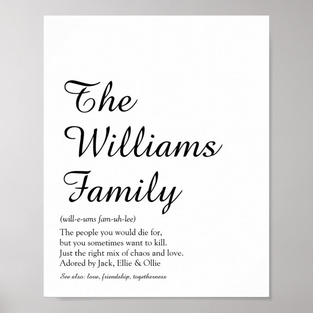 Affiche Votre définition de famille en noir et blanc (Devant)