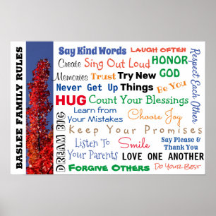 Affiche VOTRE FAMILLE NOM RÈGLES FAMILIALES Art Sign