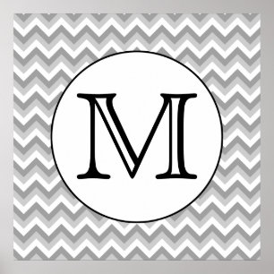 Affiche Votre Lettre. Monogramme Motif de Zigzag gris.