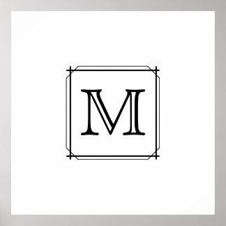 Affiche Votre Lettre. Monogramme personnalisé. Noir et bla