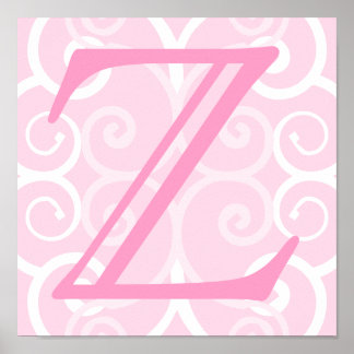 Affiche Votre Lettre. Monogramme rose personnalisé.