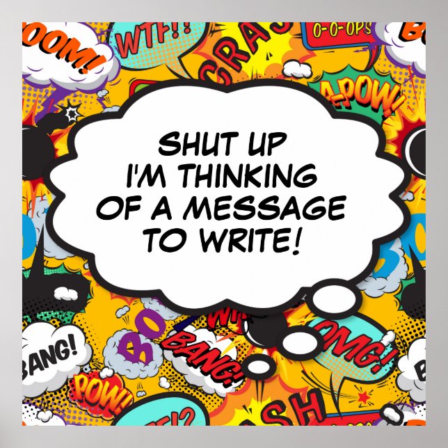 Affiche Votre Message Bulle de Pensée Amusant Bande Dessin (Devant)