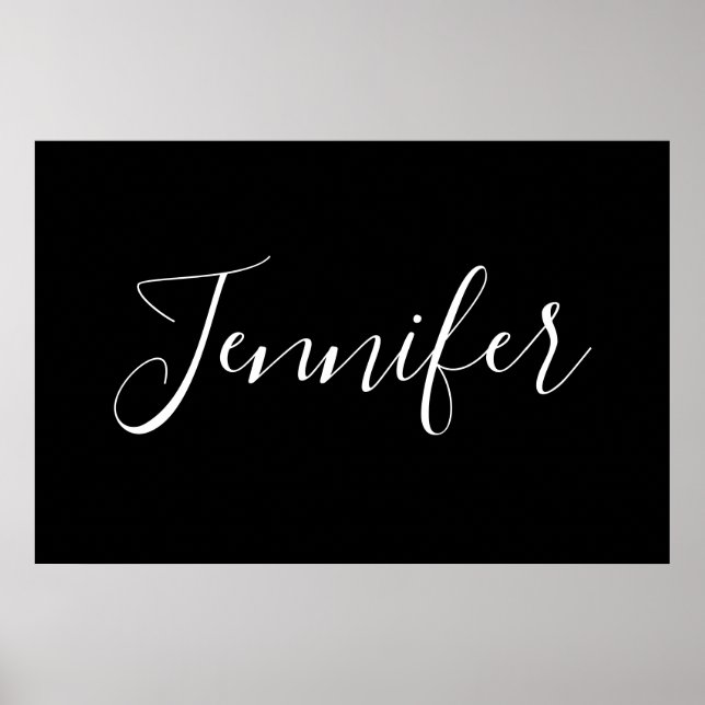 Affiche Votre nom | Élégant script blanc sur noir (Devant)