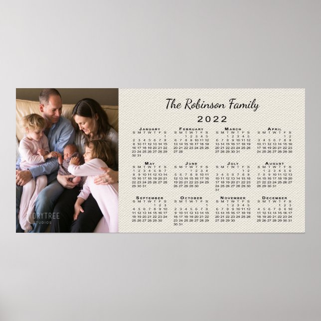 Affiche Votre photo et nom 2022 Calendrier Faux Canvas (Devant)