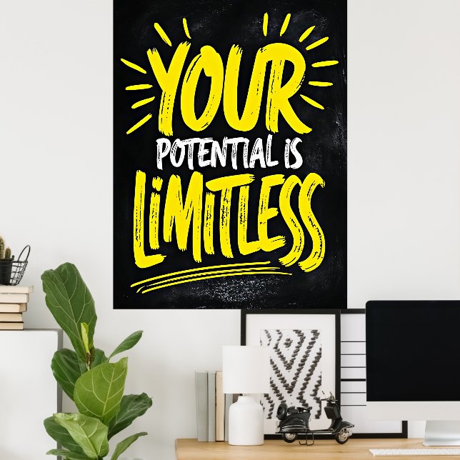 Affiche Votre Potentiel Est Limité - Citation Motivationne (Bureau à domicile)
