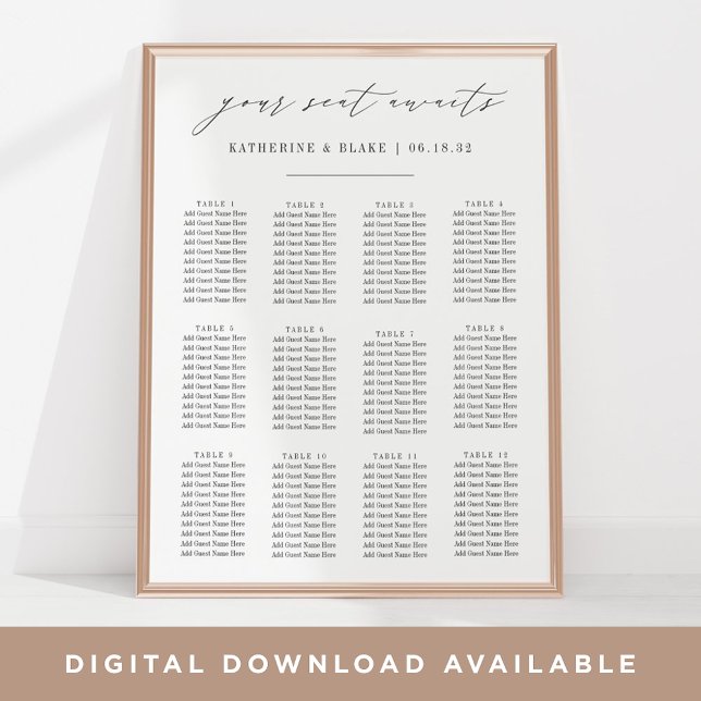 Affiche Votre Siège Attend | Graphique de sièges Mariage d (Créateur téléchargé)