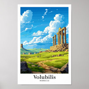 Affiche Voulubilis Maroc Vintage voyage d'art Illustration