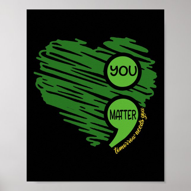 Affiche Vous Comptez Semicolon Coeur Rétro Santé Mentale A (Devant)