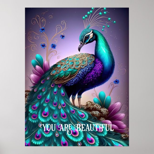 Affiche Vous Êtes Belle Peacock Citation Inspirationnelle (Devant)