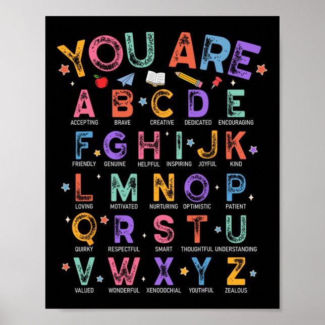 Affiche Vous êtes des lettres Alphabet Apprendre Abcs Garç (Devant)