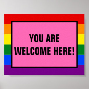 Affiche Vous Êtes Les Bienvenus Ici Client LGBTQ Rainbow P