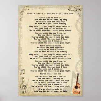Affiche Vous êtes toujours The One Song Lyric Guitar Print