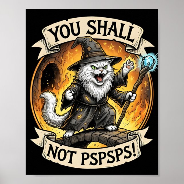 Affiche Vous ne PSPSPS drôle Magicien Chat Fantaisie  (Devant)