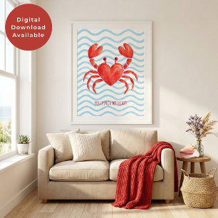 Affiche Vous Pincez Mon Cœur Aquarelle Crabe Rouge Saint V