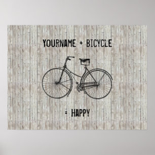 Affiche Vous plus la bicyclette égale la planche en bois