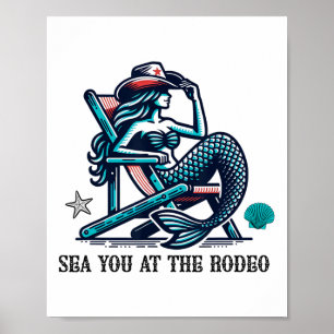 Affiche Vous voir au rodéo Sirène et chapeau de cowboy Été