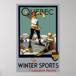 AFFICHE VOYAGE 1930 DU QUÉBEC DE SPORTS D'HIVER