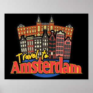 Affiche Voyage à Amsterdam Pays-Bas Vintage