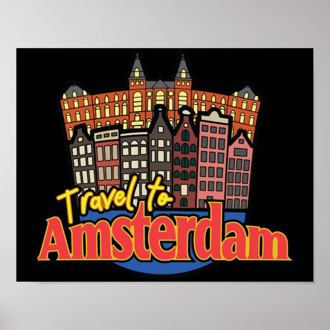 Affiche Voyage à Amsterdam Pays-Bas Vintage  (Devant)