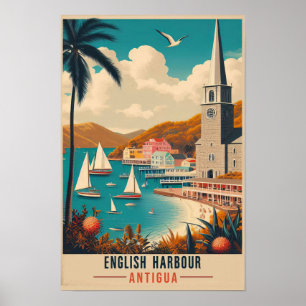 Affiche Voyage à Antigua English Harbor années 1960